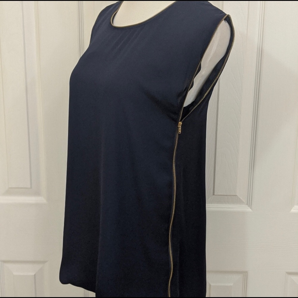 Ovi navy blouse with gold zipper neckline size M
